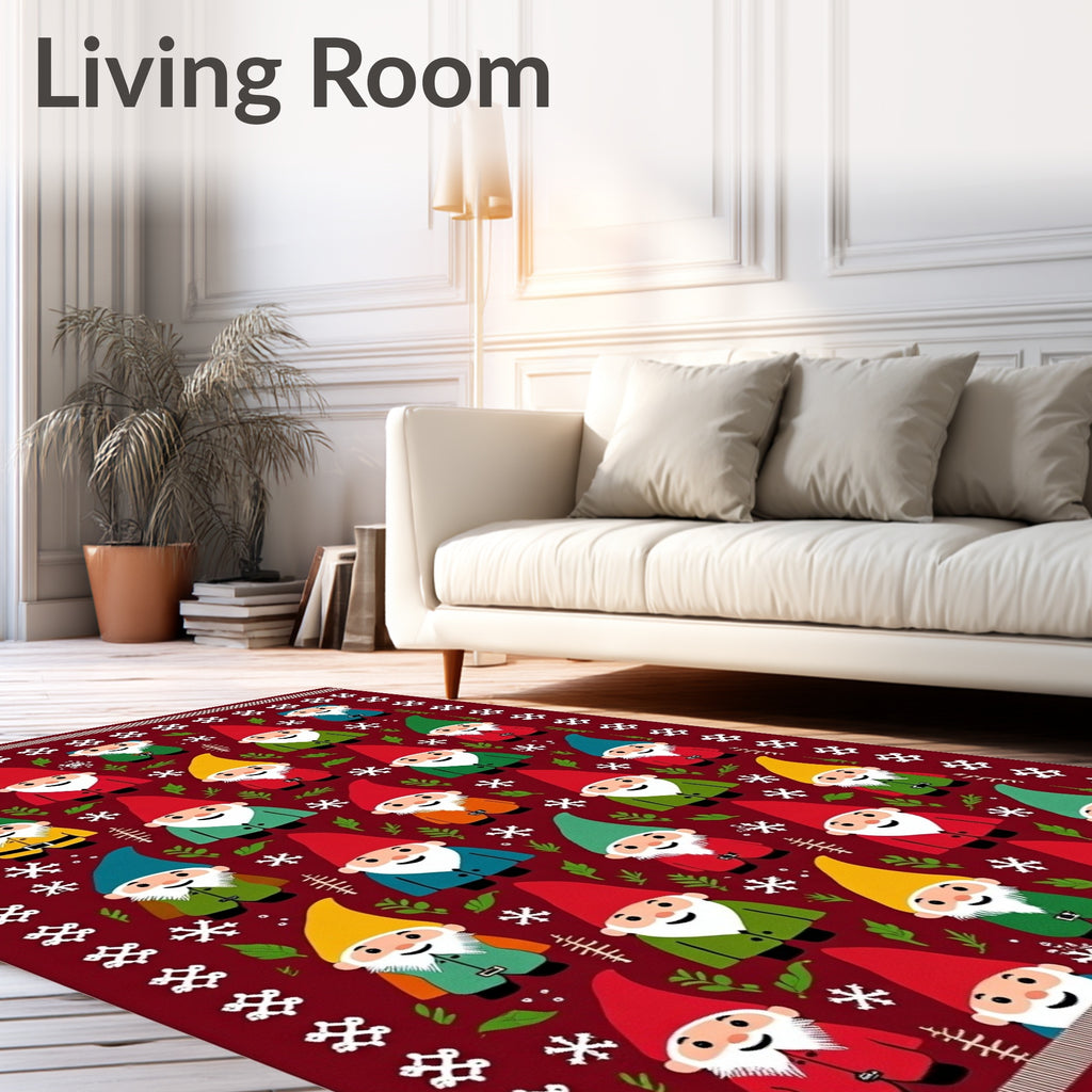Charming Gnomes Festive Red Background Rug