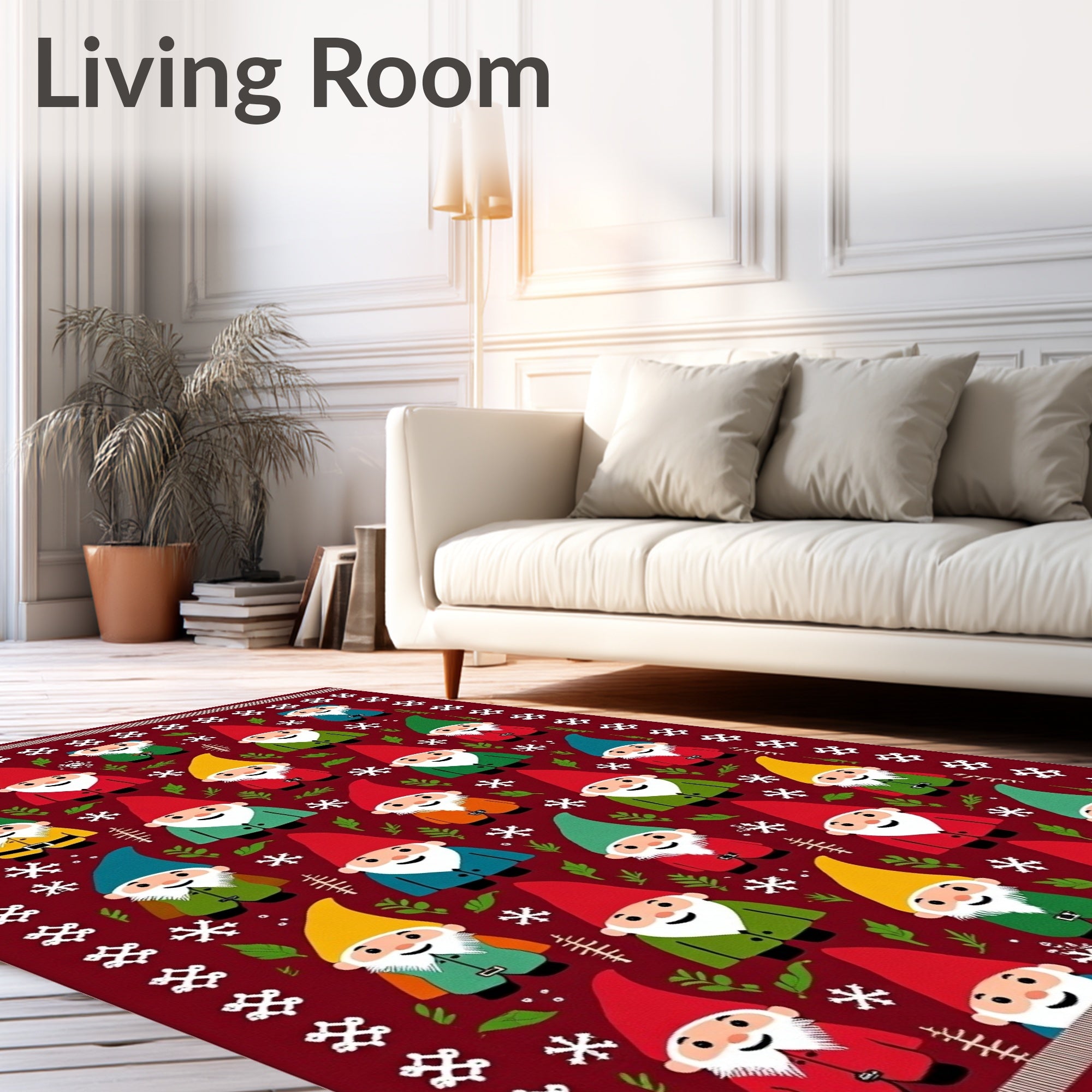Charming Gnomes Festive Red Background Rug