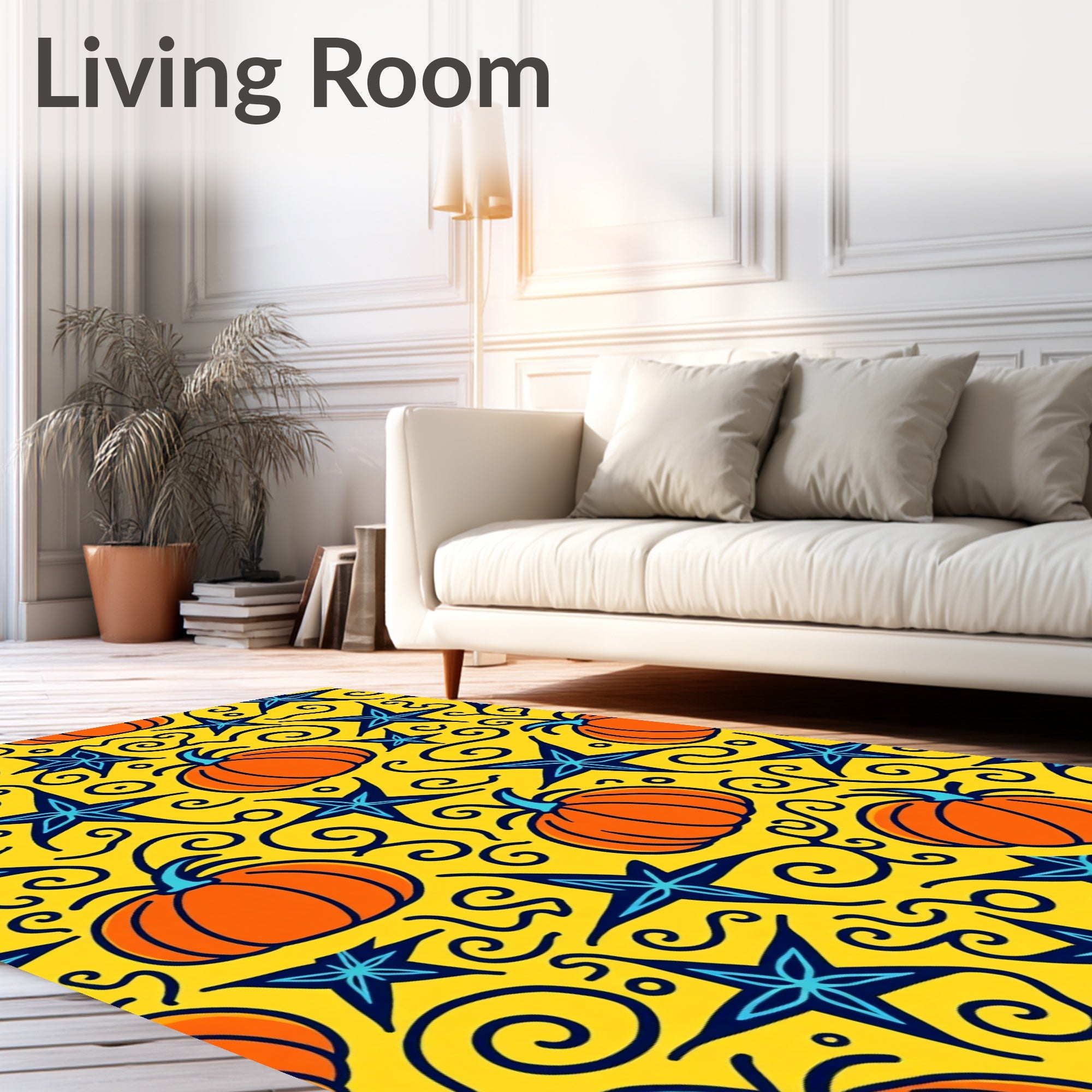 Bright Pumpkin Star Swirls Rug