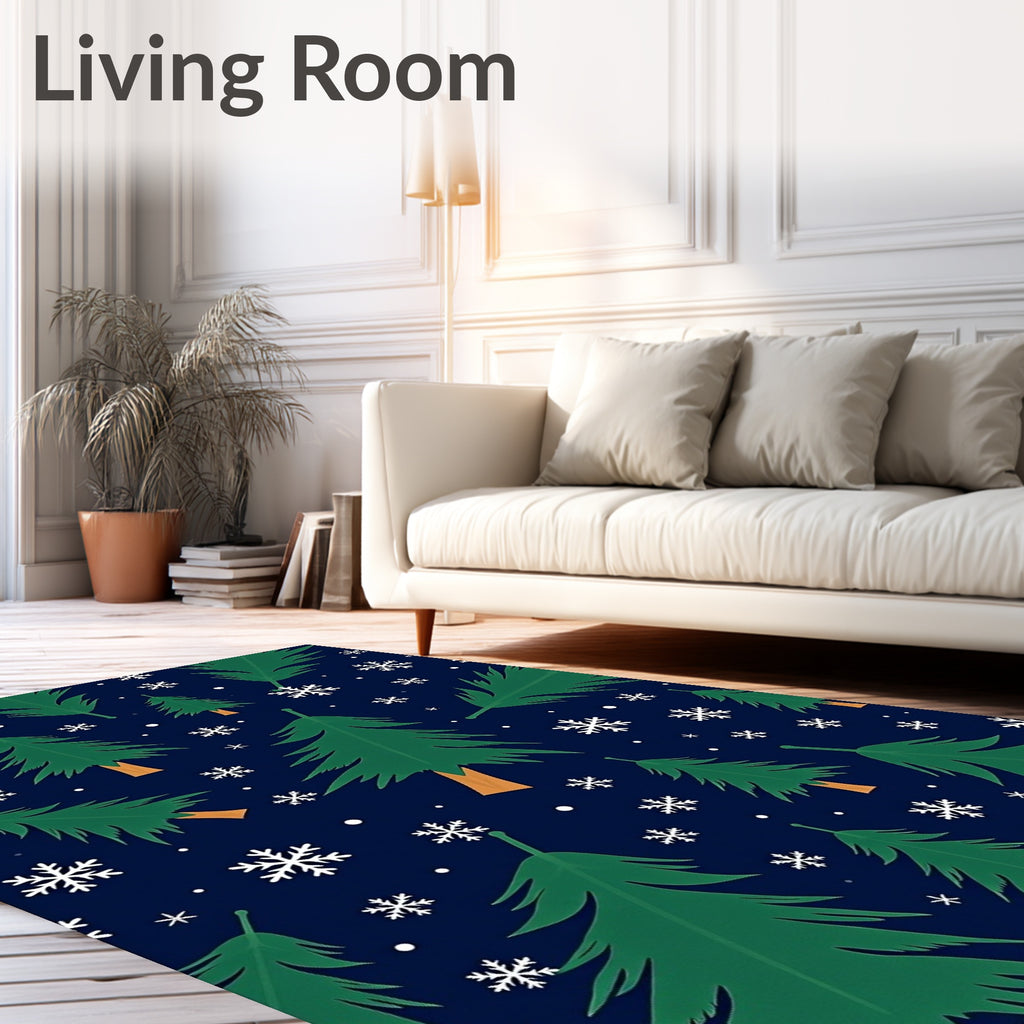 Evergreen Trees Falling Snowflakes Charm Rug