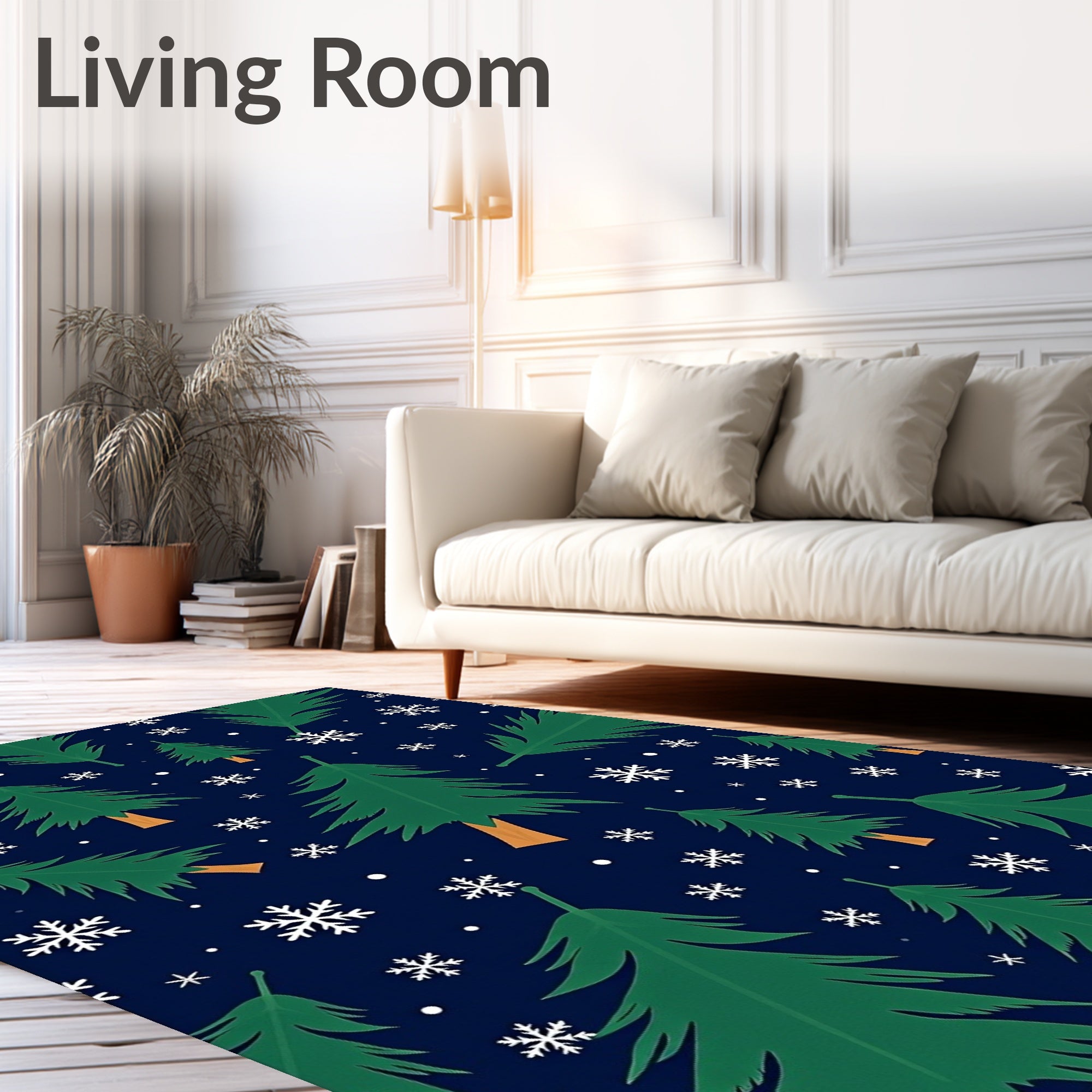 Evergreen Trees Falling Snowflakes Charm Rug