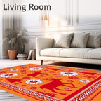 Red Deer Snowflake Christmas Orange Border Rug