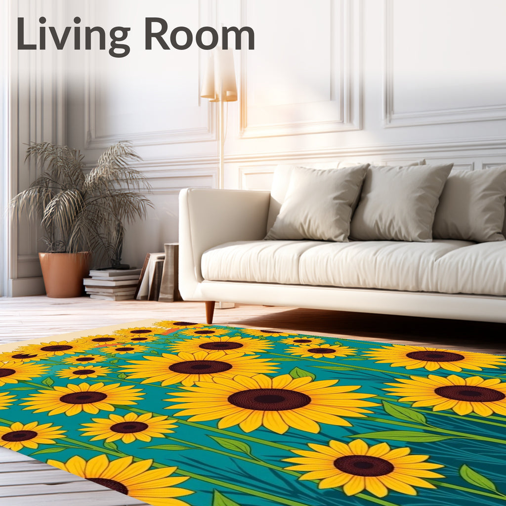 Vibrant Yellow Sunflower Field Rug