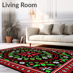 Bold Red Emerald Floral Medallion Rug