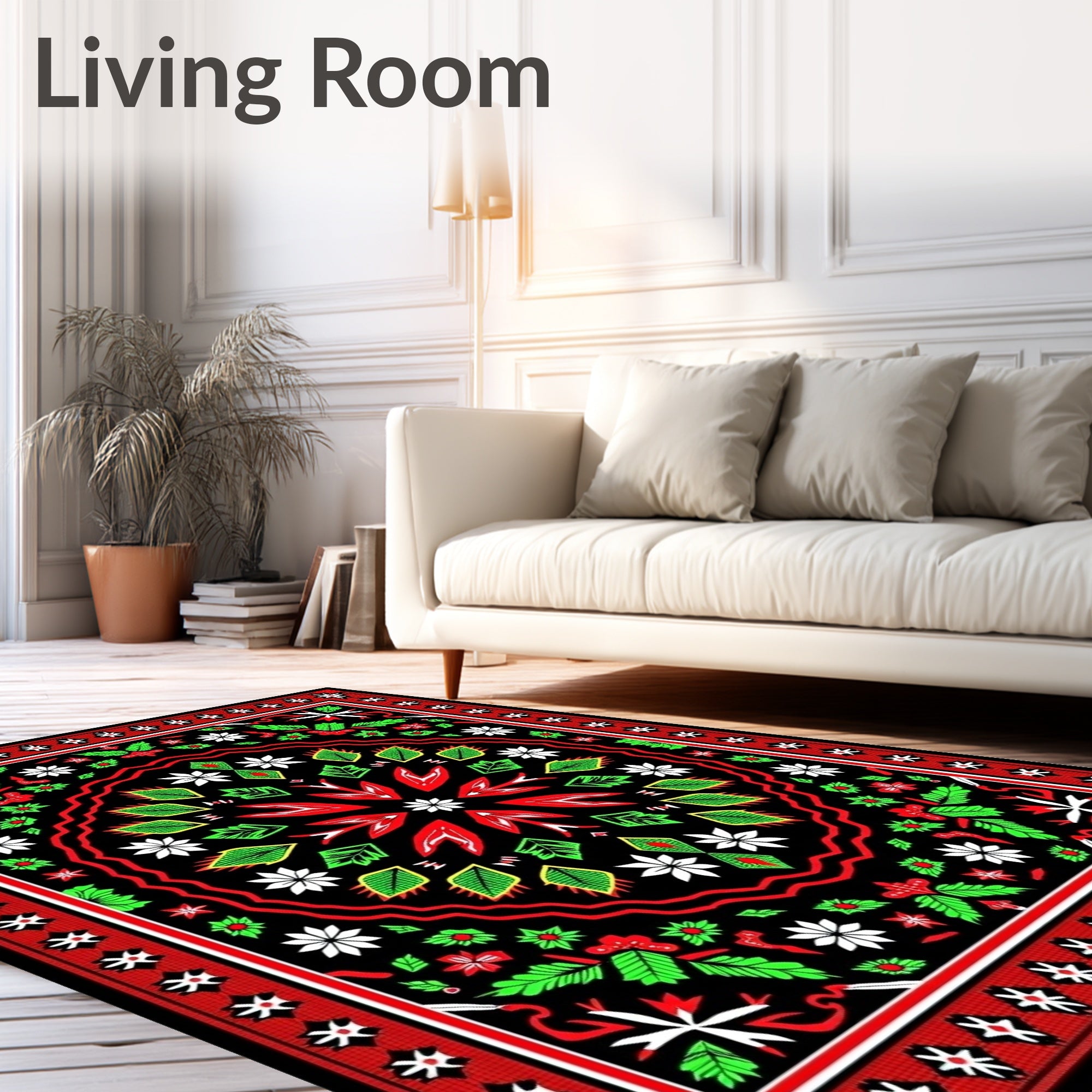 Bold Red Emerald Floral Medallion Rug