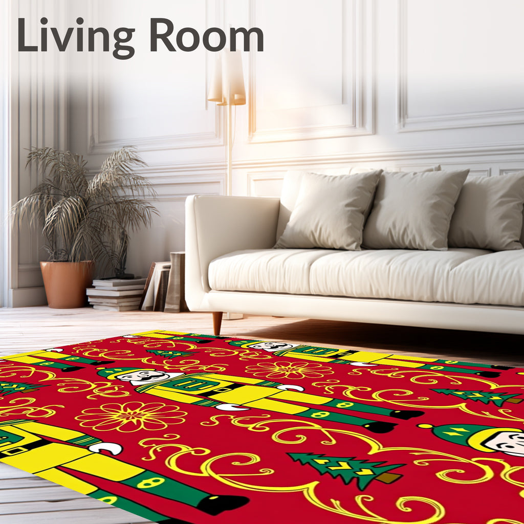 Red Nutcracker Soldier Christmas Trees Rug