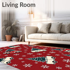 Vintage Red Truck Christmas Tree Snowflakes Rug
