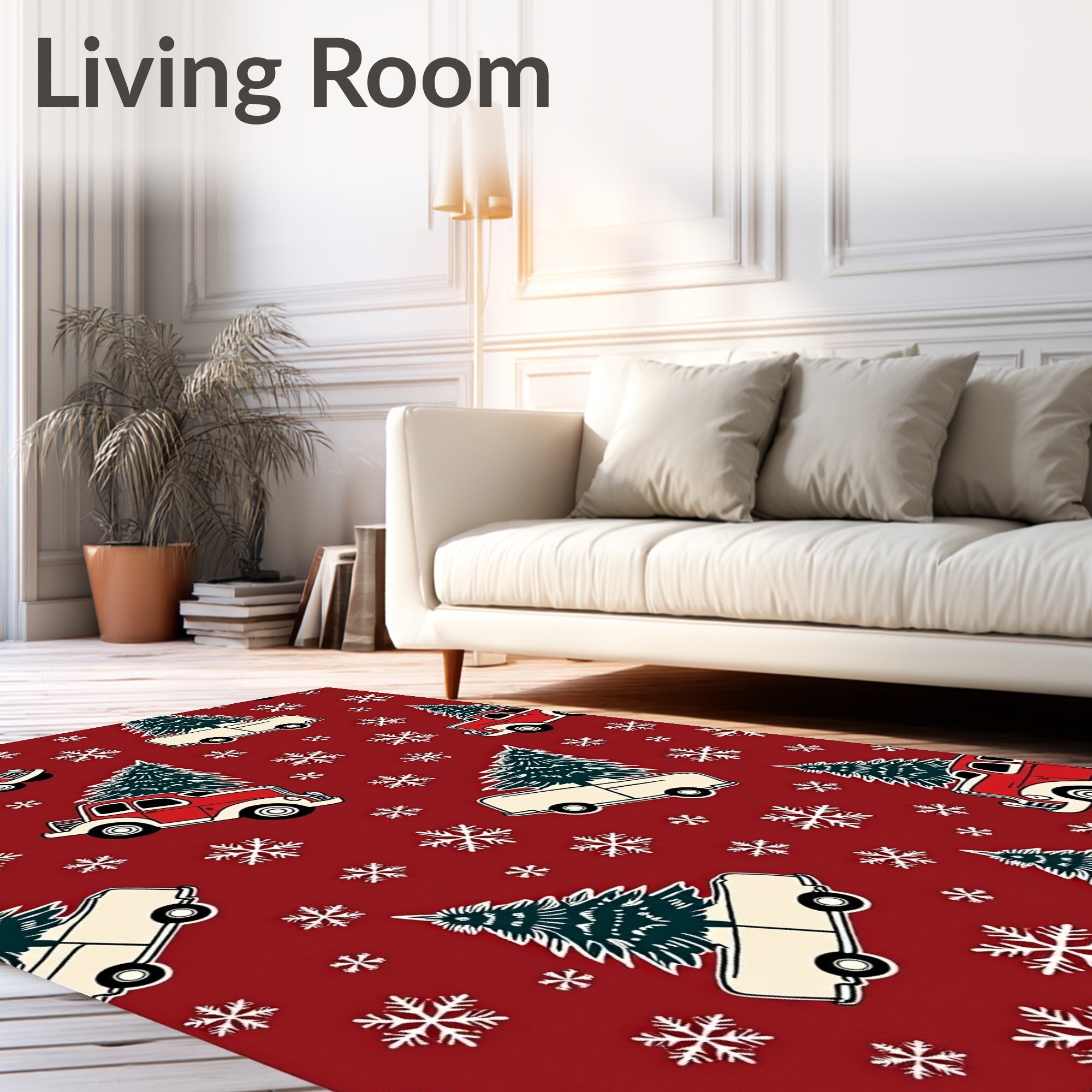 Vintage Red Truck Christmas Tree Snowflakes Rug