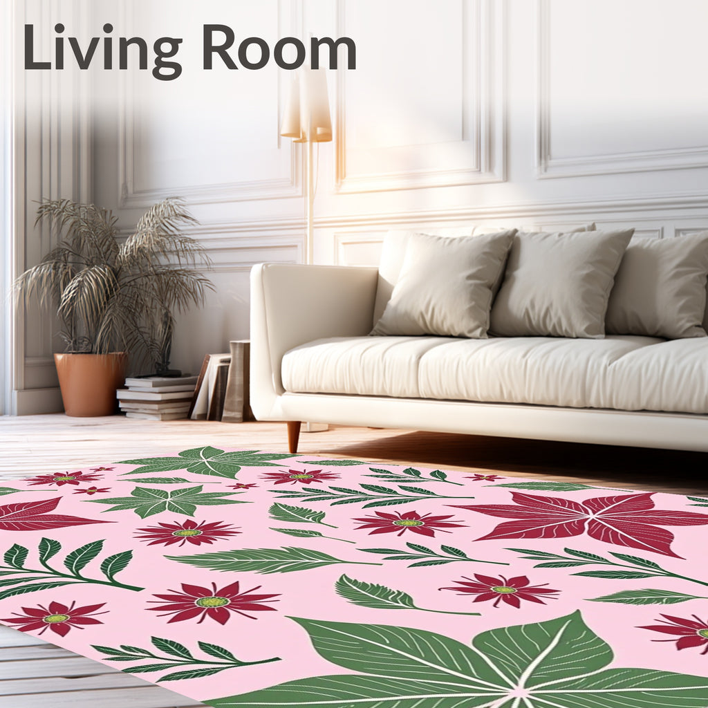 Crimson Poinsettia Foliage Pink Rug