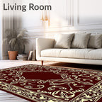 Rich Crimson Ivory Ornate Scrollwork Rug