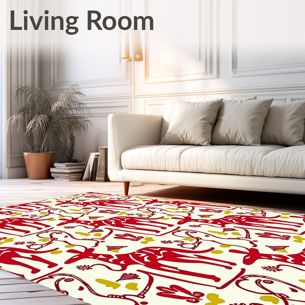 Red Animal And Abstract Forms Rug