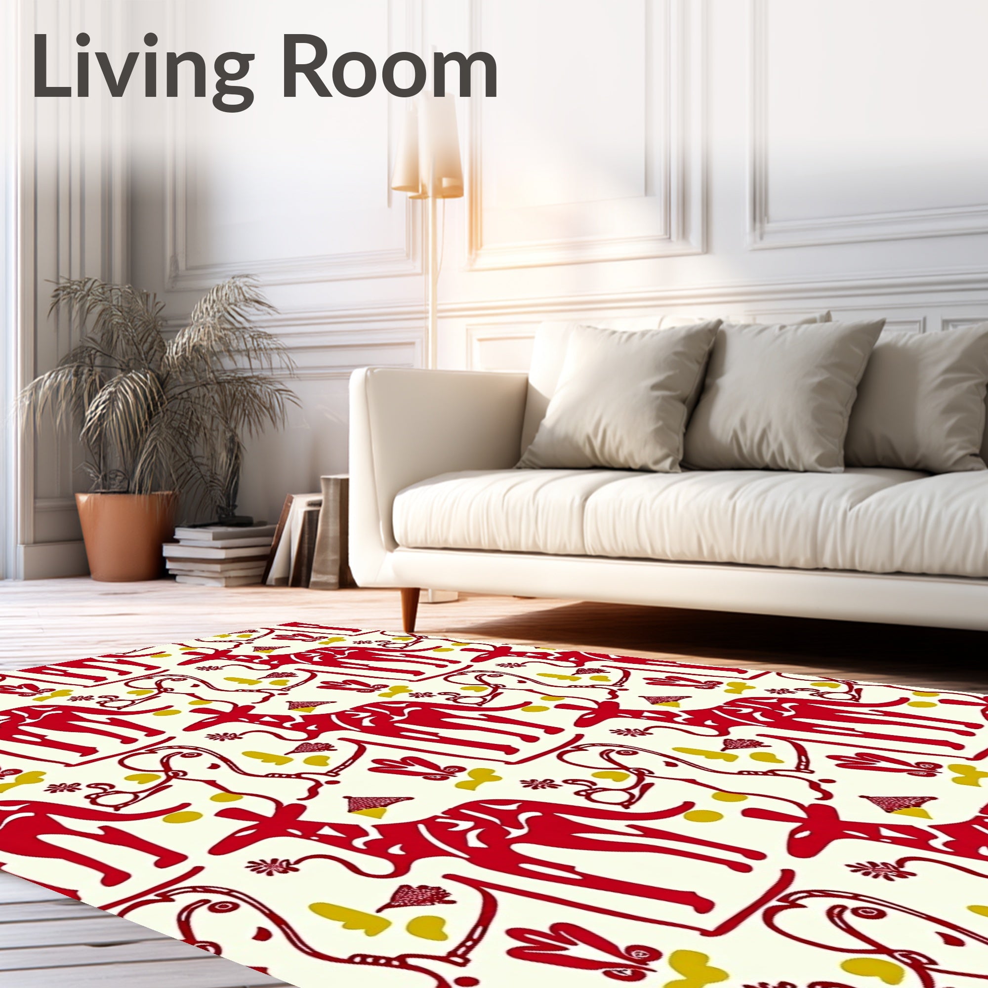 Red Animal And Abstract Forms Rug