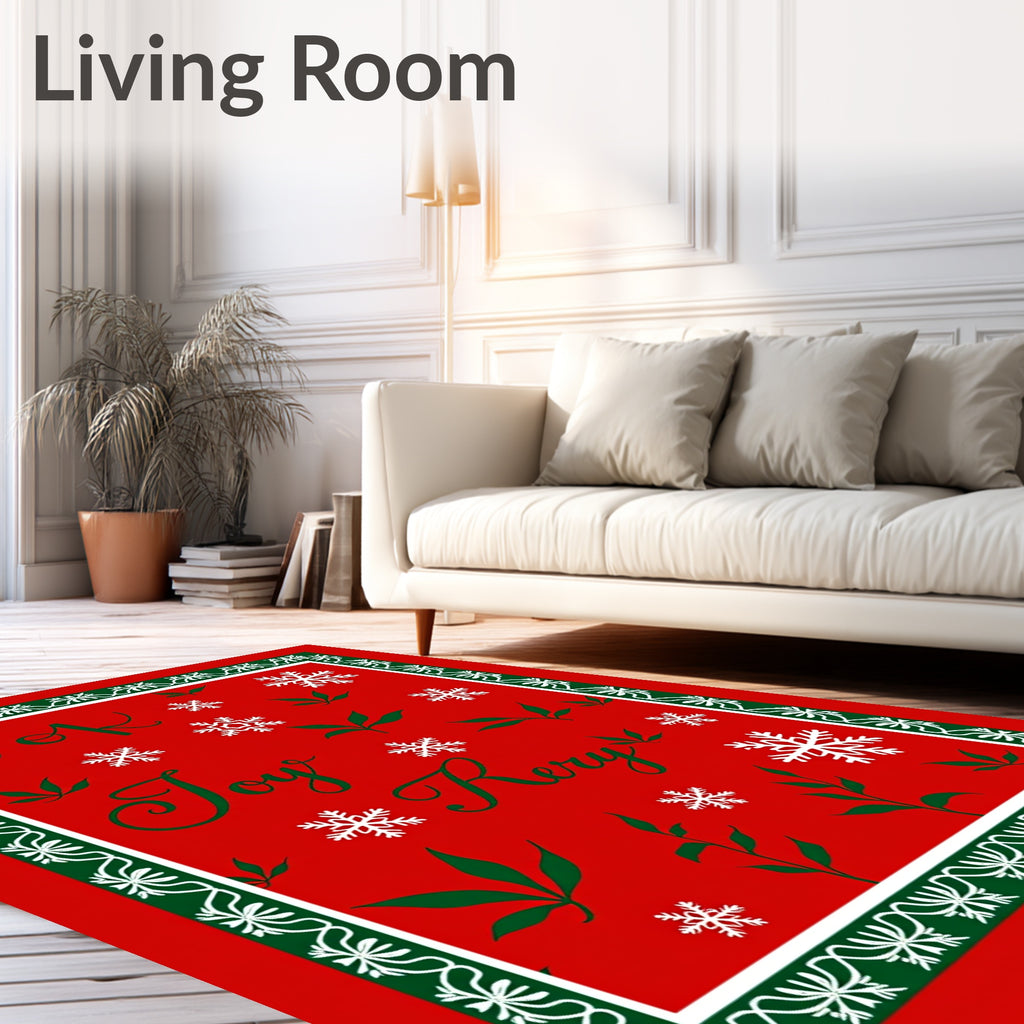 Festive Red Holly Snowflake Border Rug