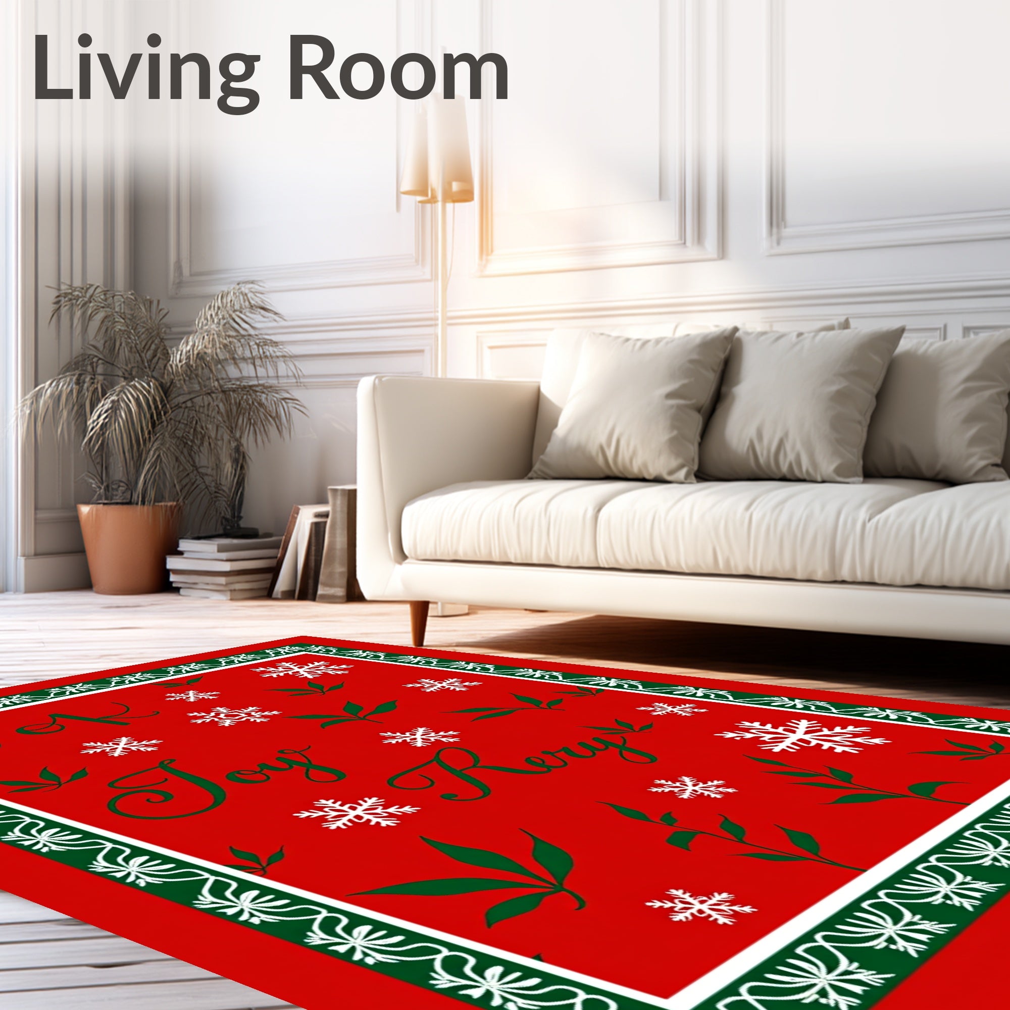 Festive Red Holly Snowflake Border Rug