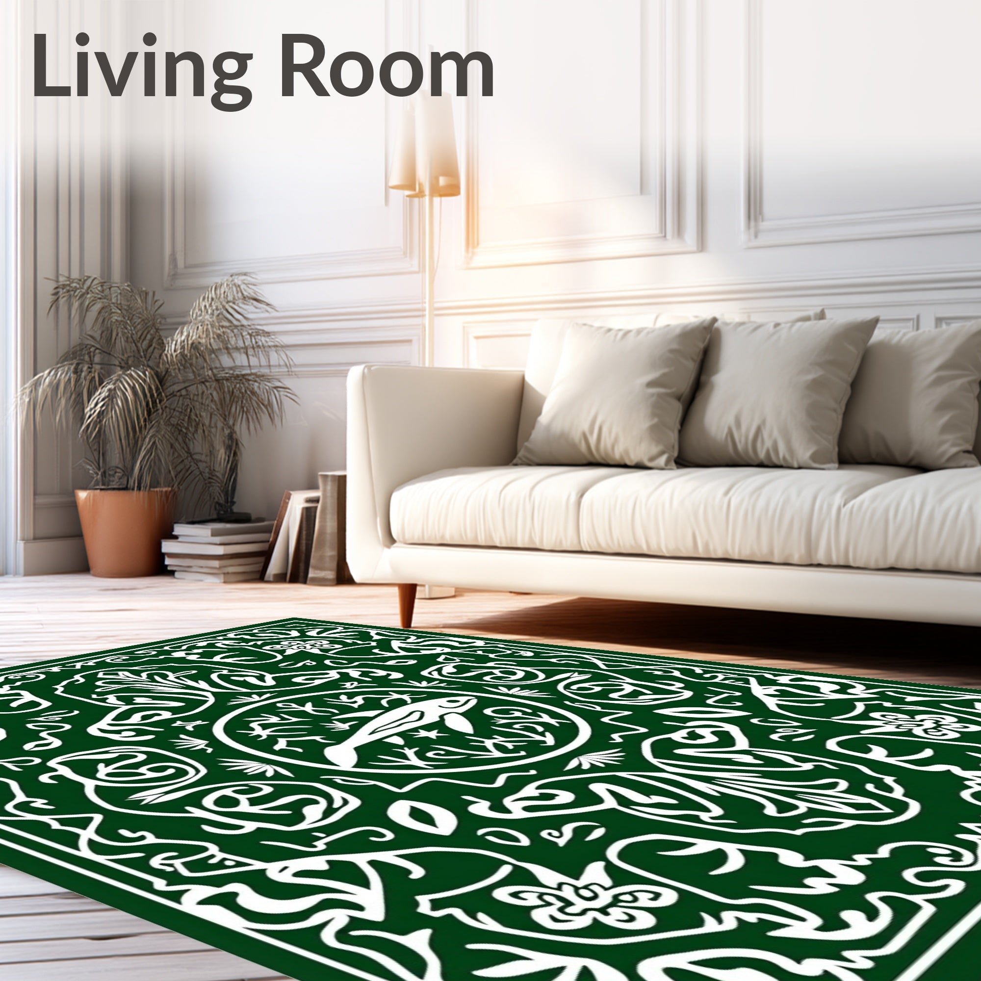 Deep Green Fish Medallion Folk Art Rug