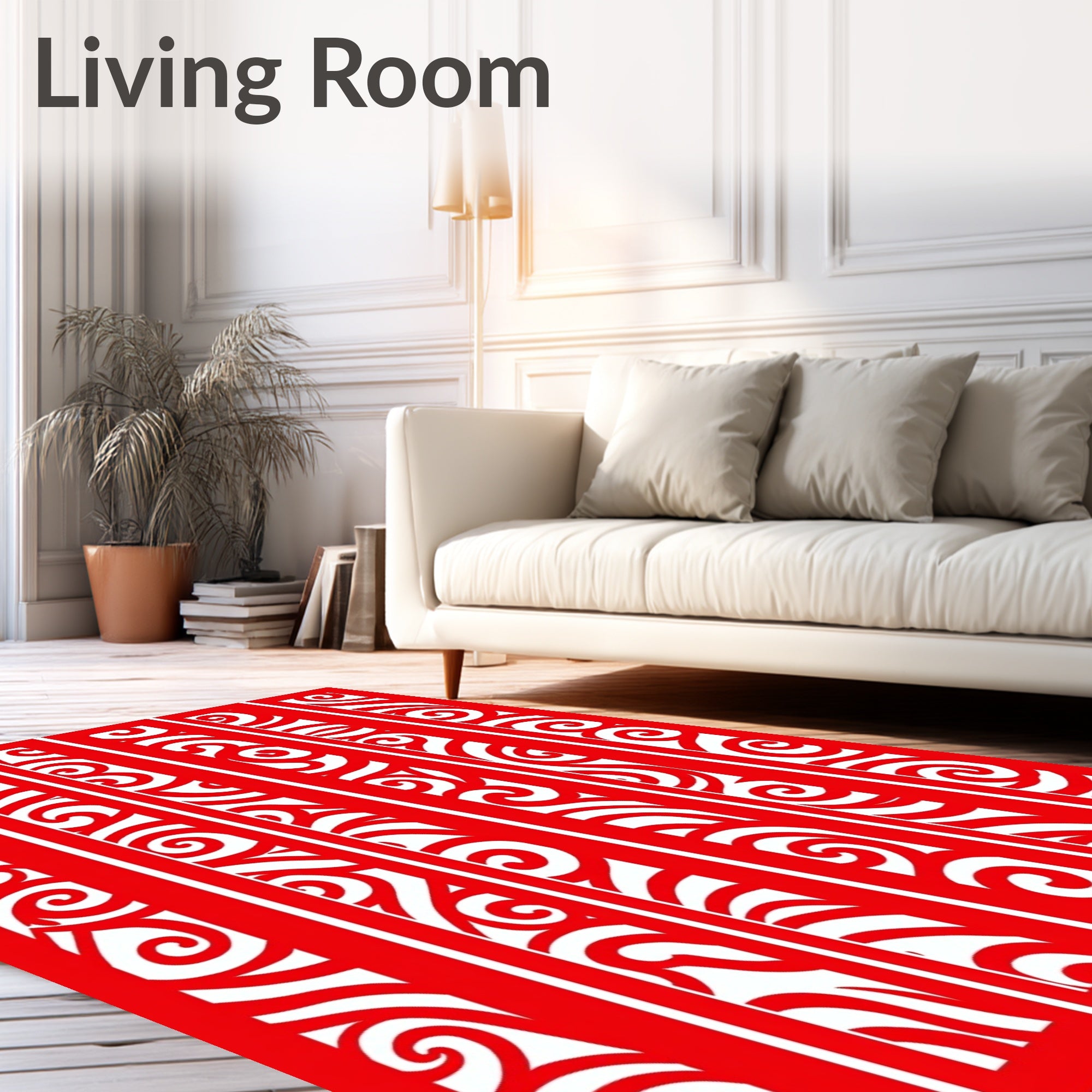 Bold Red Swirling Branches Rug