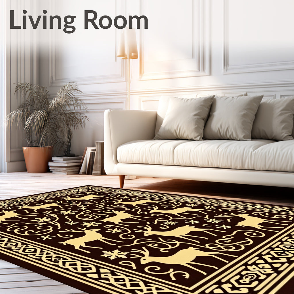 Golden Deer Snowflake Border Rug