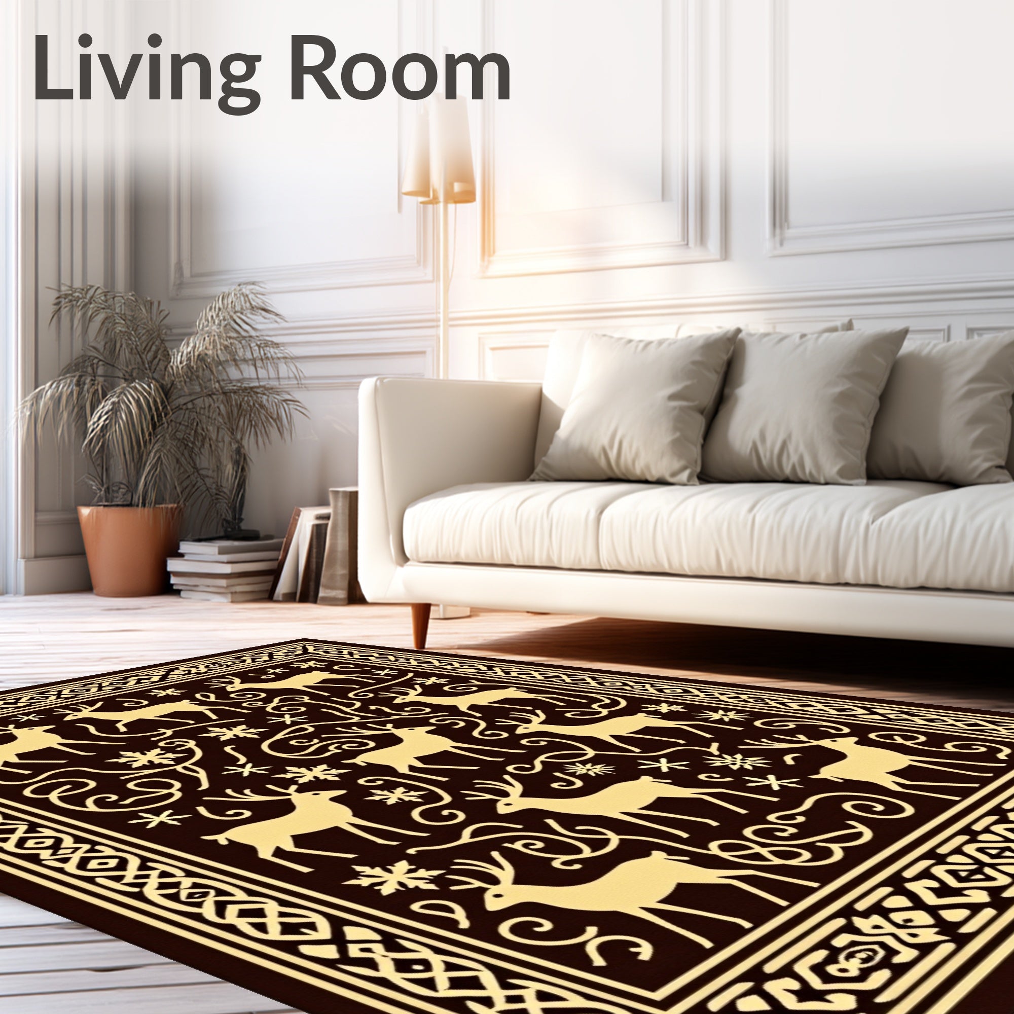 Golden Deer Snowflake Border Rug