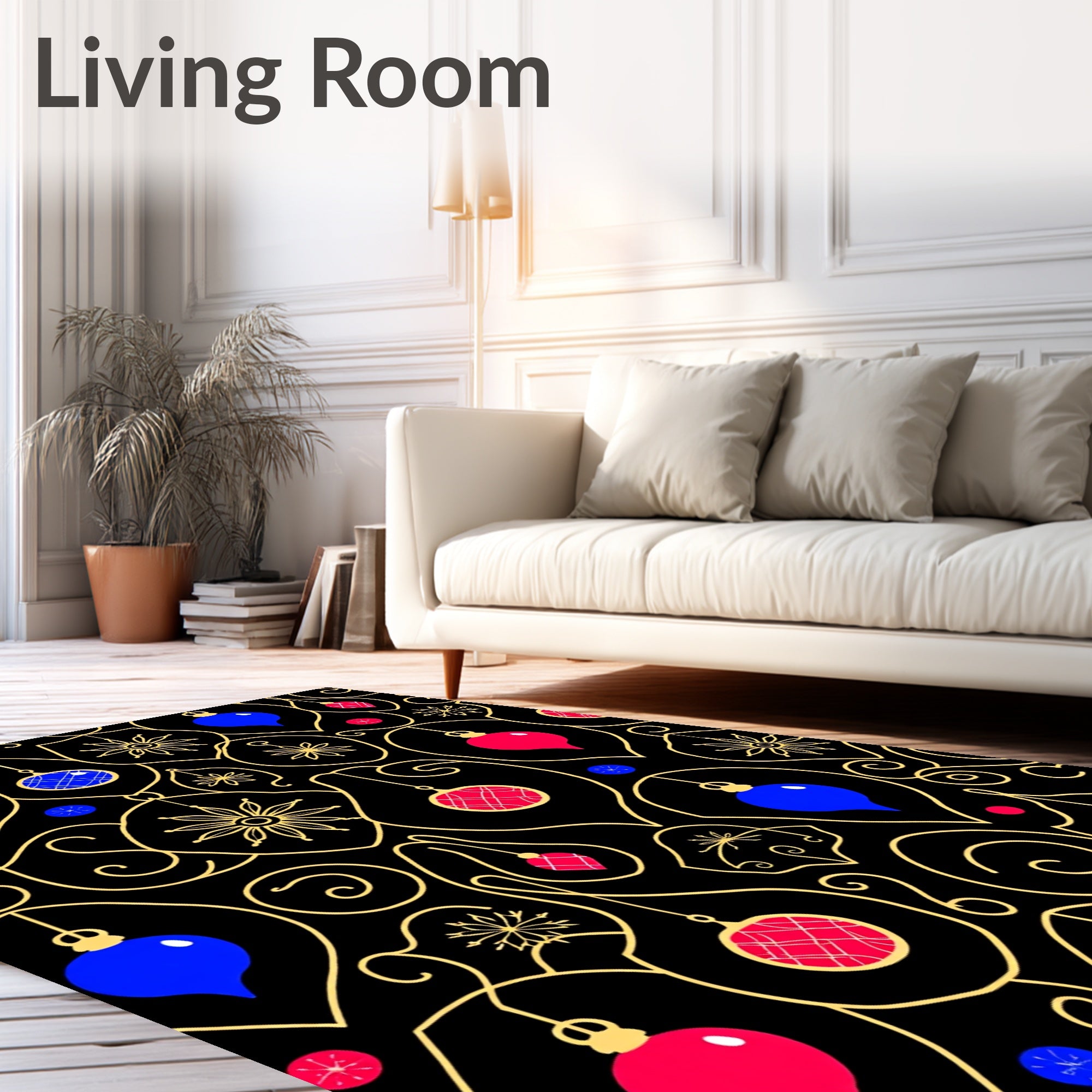 Crimson Blue Festive Ornament Swirl Rug