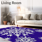 White Snowflake Ice Blue Festive Rug
