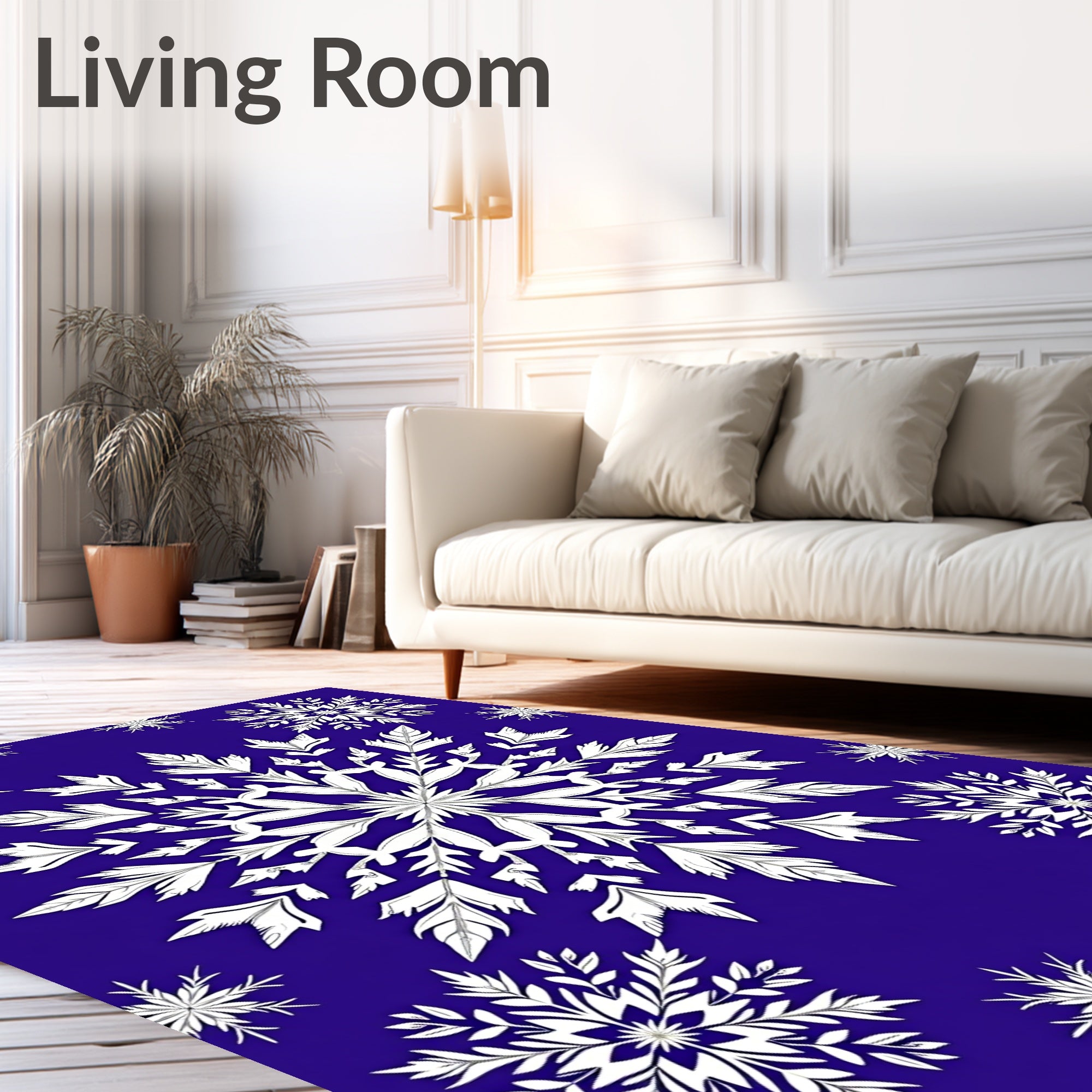 White Snowflake Ice Blue Festive Rug