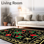 Red Green Gift Boxes Snowflakes Border Rug