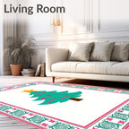 Festive Teal Christmas Tree Border Rug