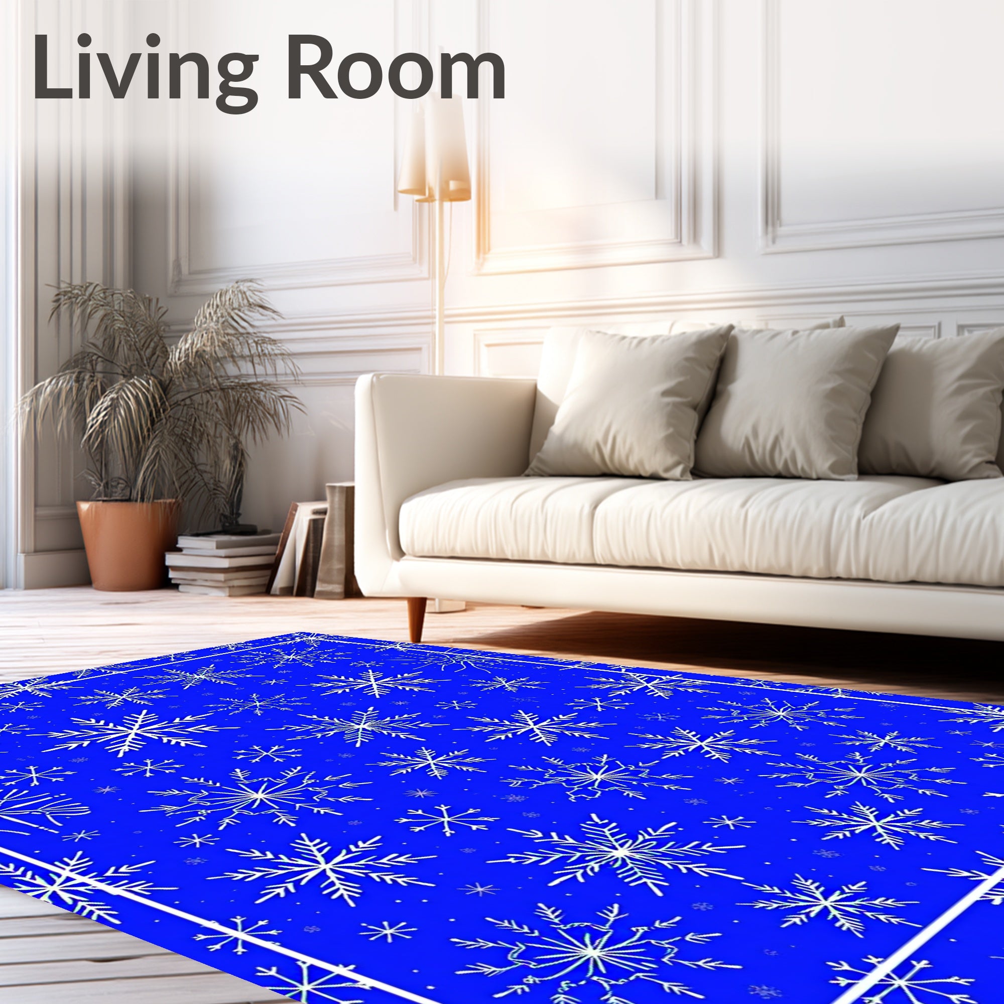 Charming White Snowflake Blue Field Rug