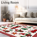 Festive Gnomes Red Truck Christmas Trees Rug