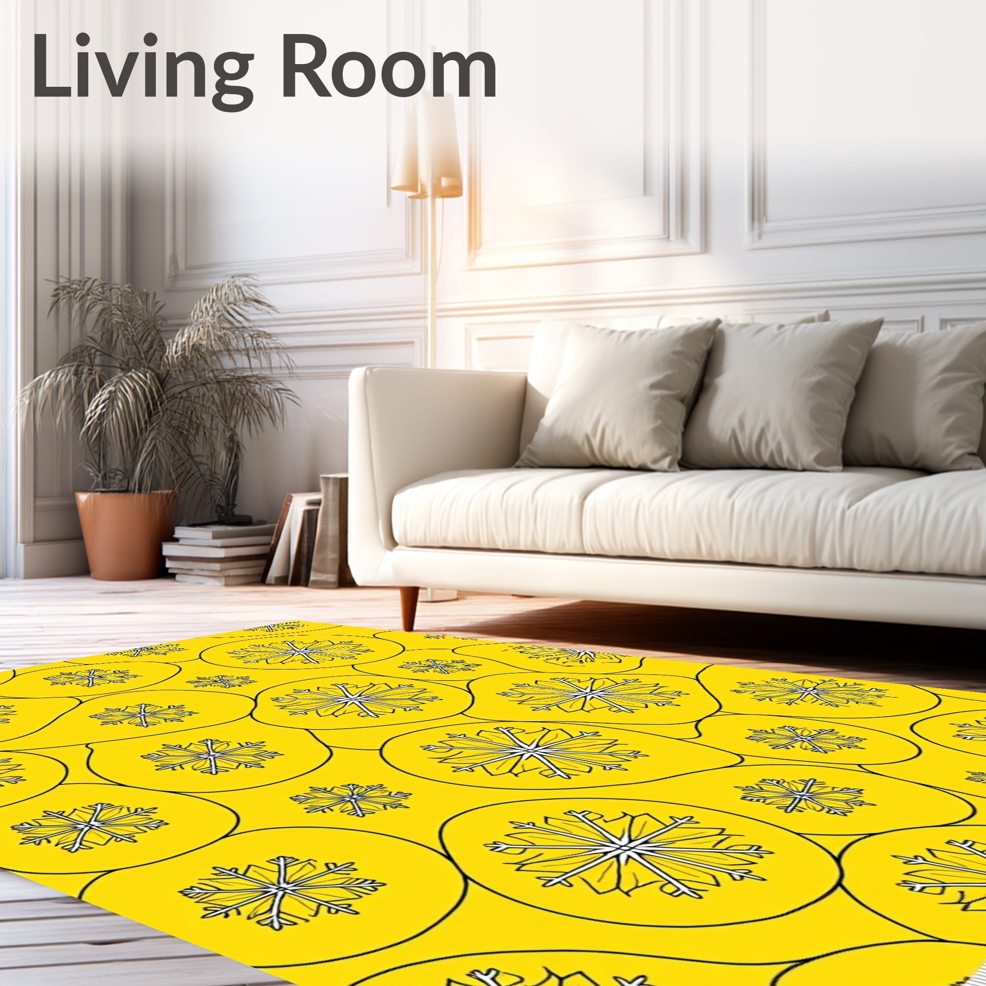 Vibrant Yellow Snowflake Burst Rug
