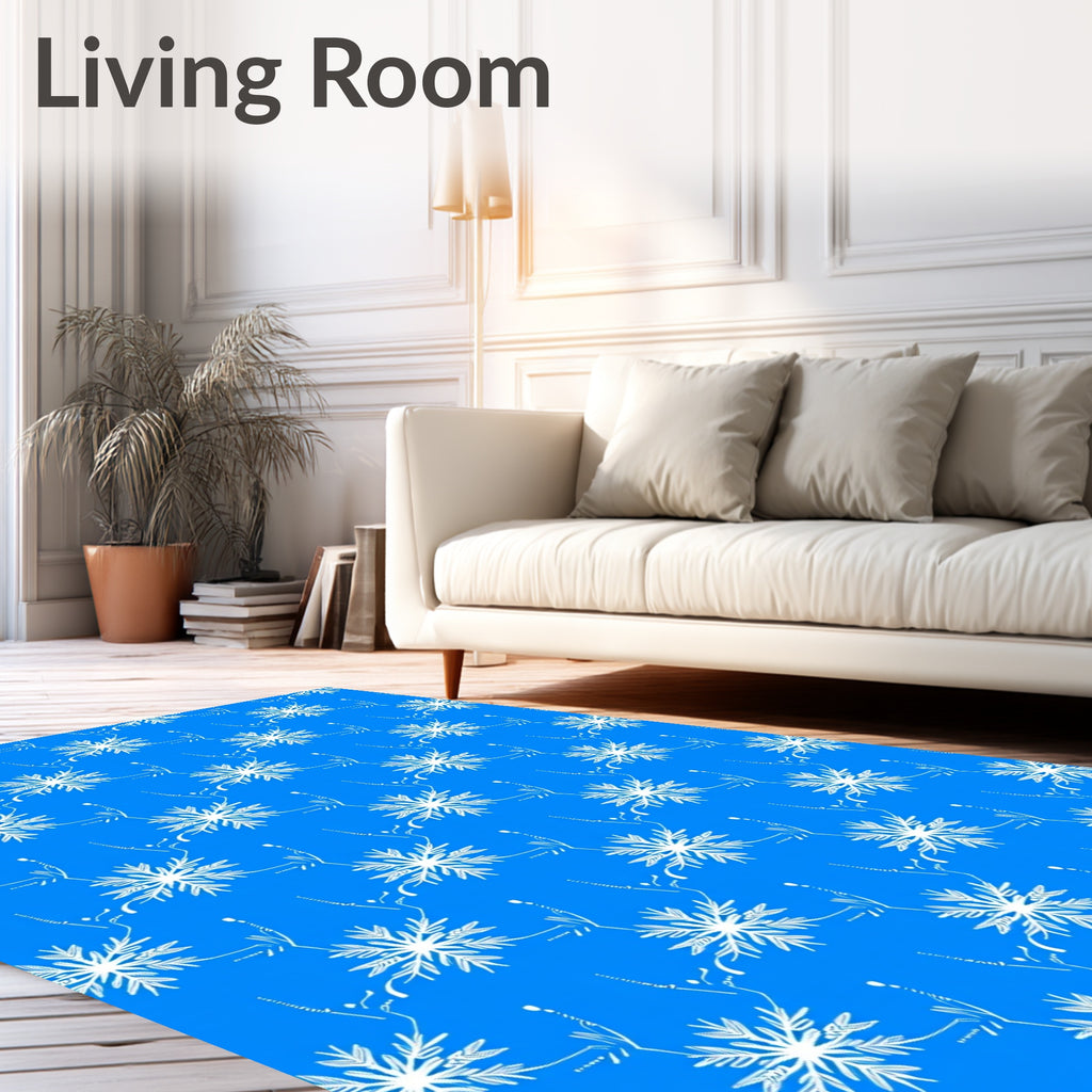 White Snowflakes on Blue Background Rug