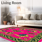 Vibrant Pink Floral Medallion Borders Rug