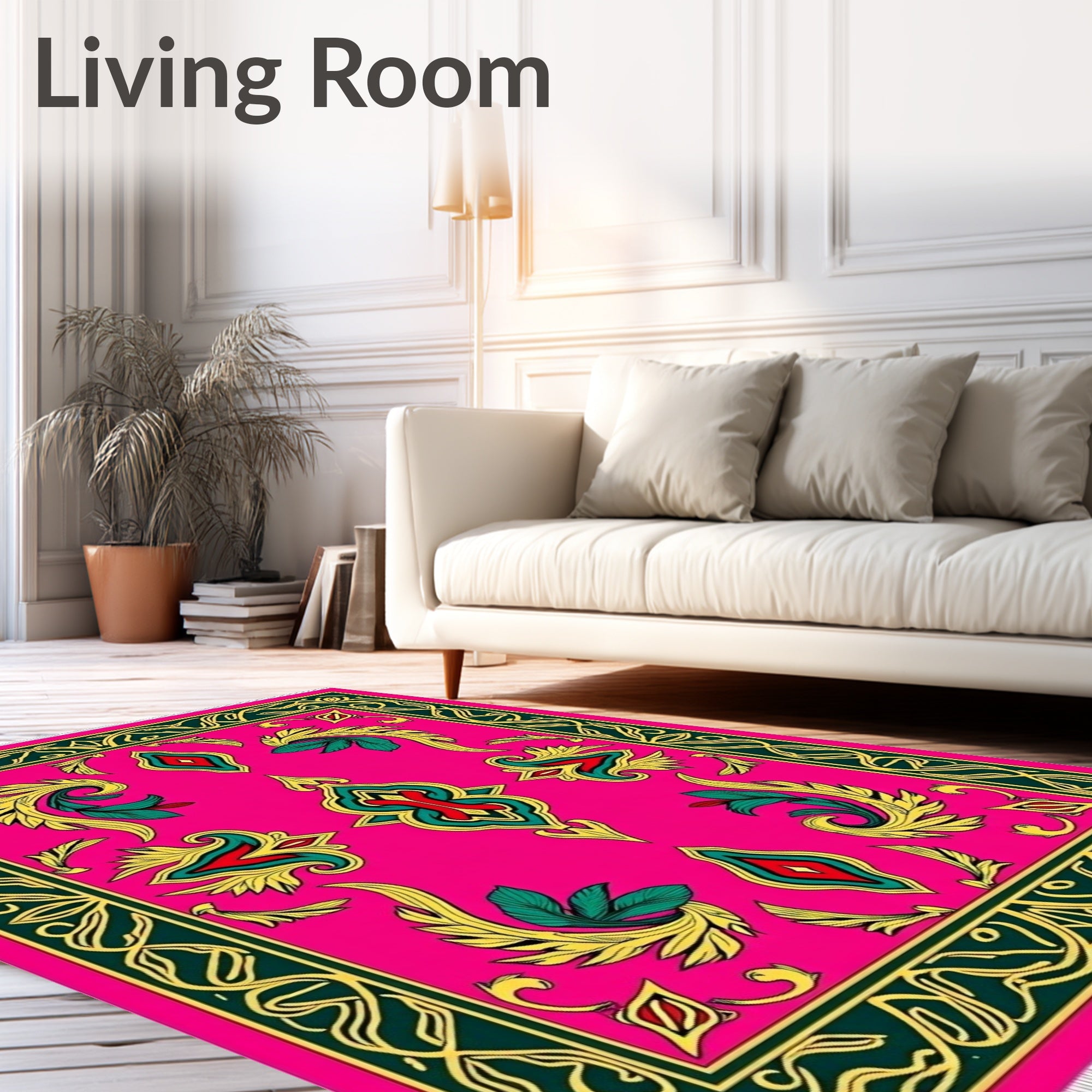 Vibrant Pink Floral Medallion Borders Rug