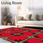 Rich Red Plaid Fern Squares Rug