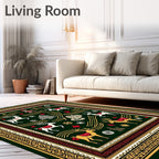 Festive Green Reindeer And Snowflakes Rug