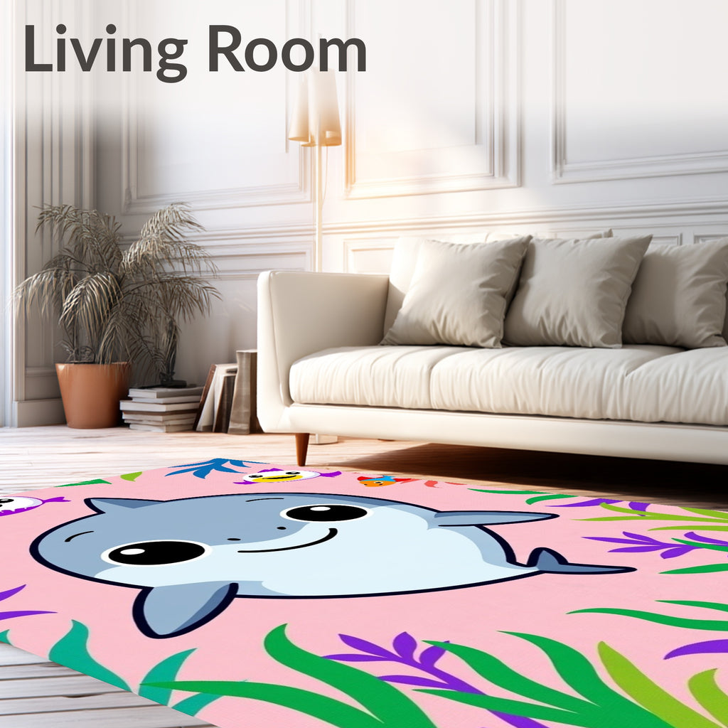 Cute Gray Shark With Fish. Rug