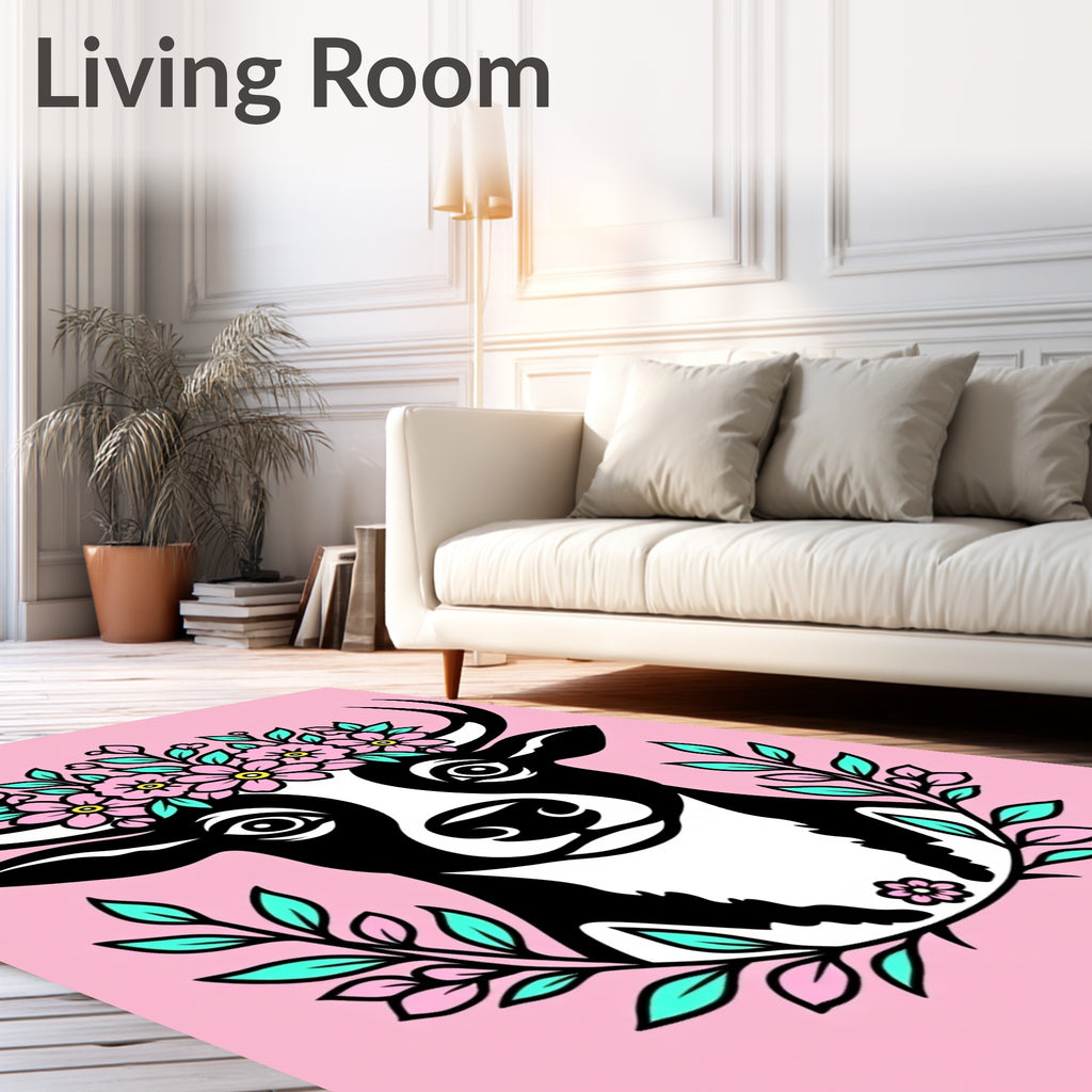 Pink Cow Floral Crown Meadow Rug