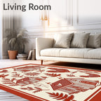 Farmhouse Red Rooster Village Scene Rug