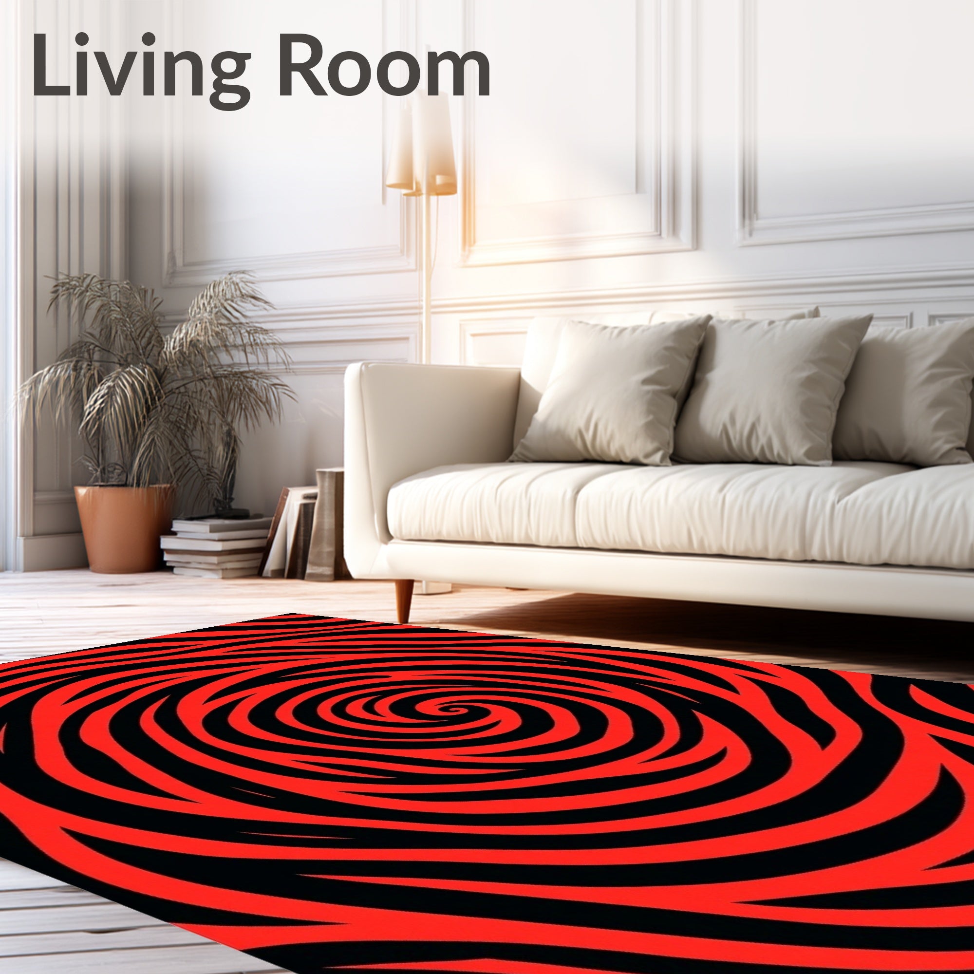 Vibrant Red Black Swirl Rug