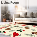Crimson Cardinal Holly Pinecone Scene Rug