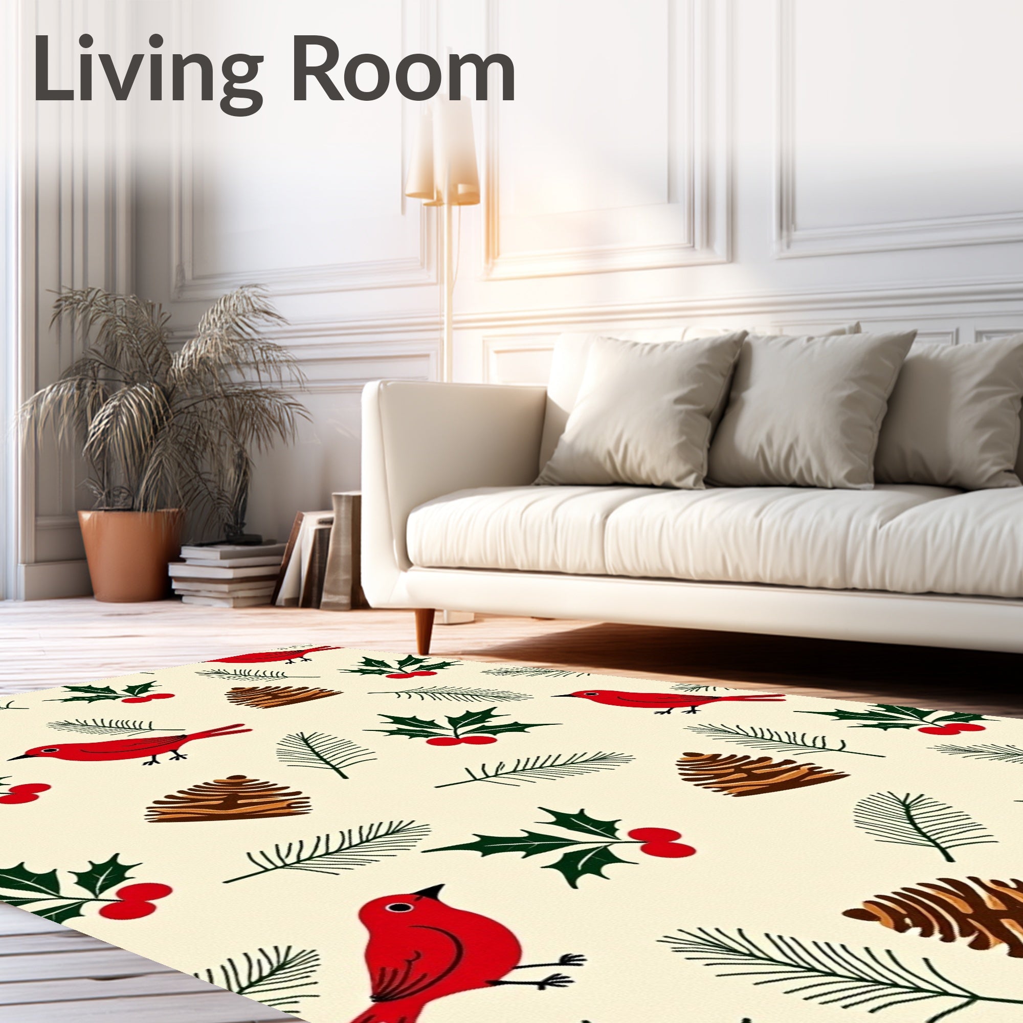 Crimson Cardinal Holly Pinecone Scene Rug