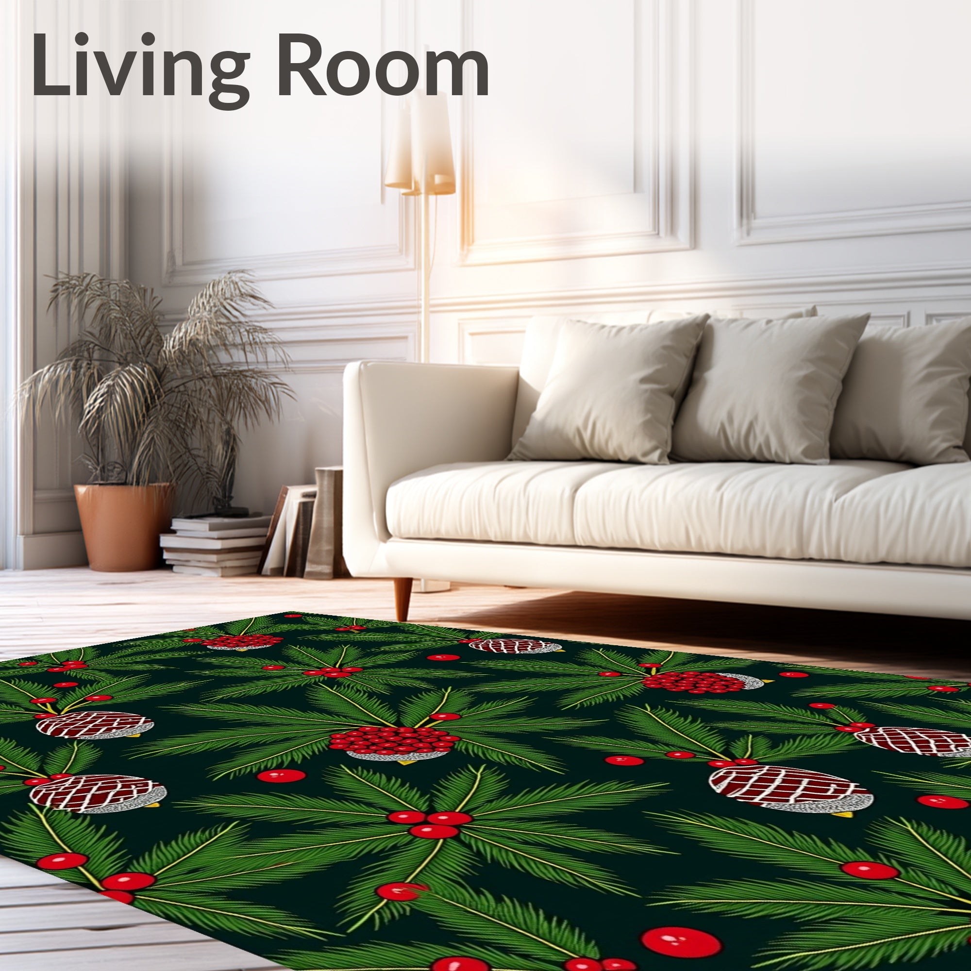Festive Red Berry Pinecone Garland Rug