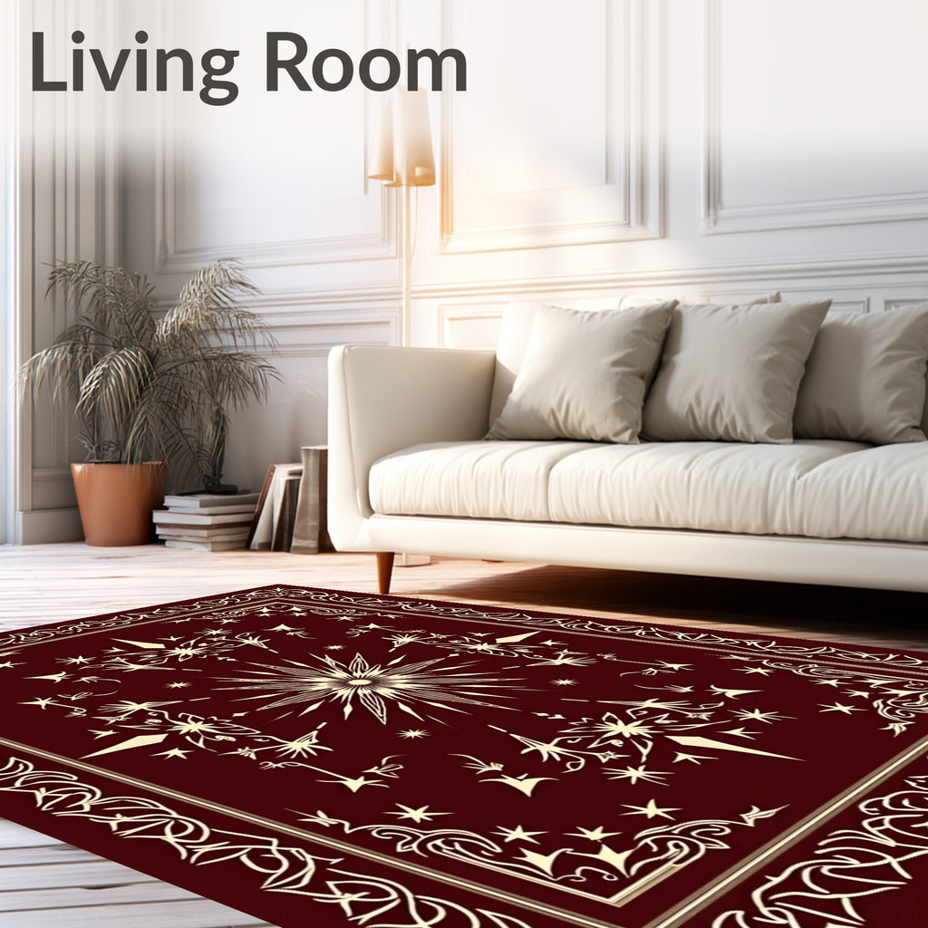 Deep Burgundy Celestial Star Burst Rug