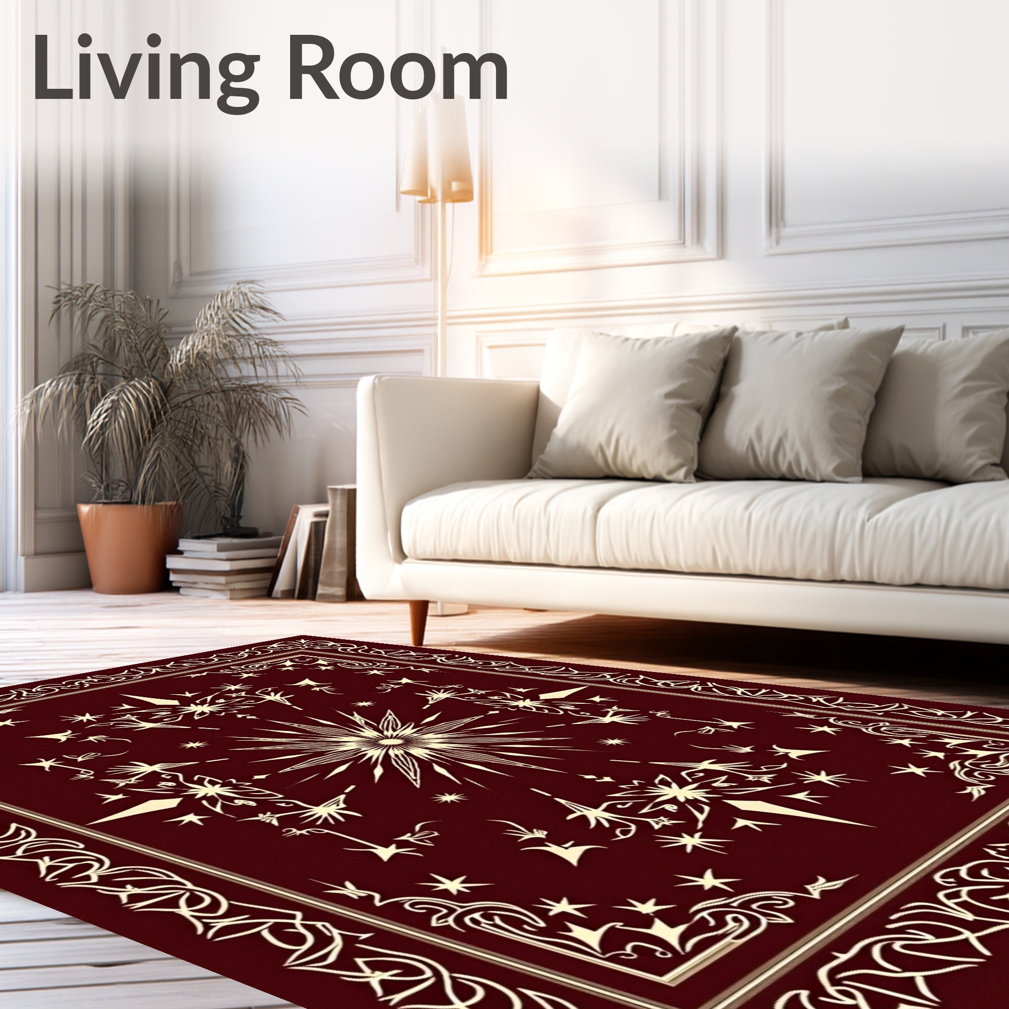 Deep Burgundy Celestial Star Burst Rug