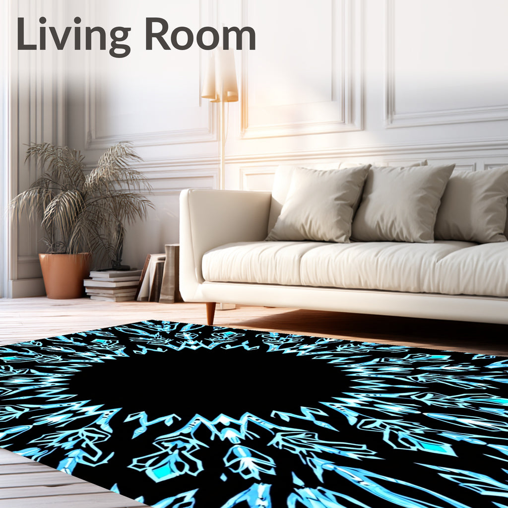 Abstract Ice Blue Radial Crests Rug