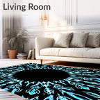 Abstract Ice Blue Radial Crests Rug