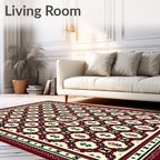 Maroon Cream Floral Lattice Medallion Rug