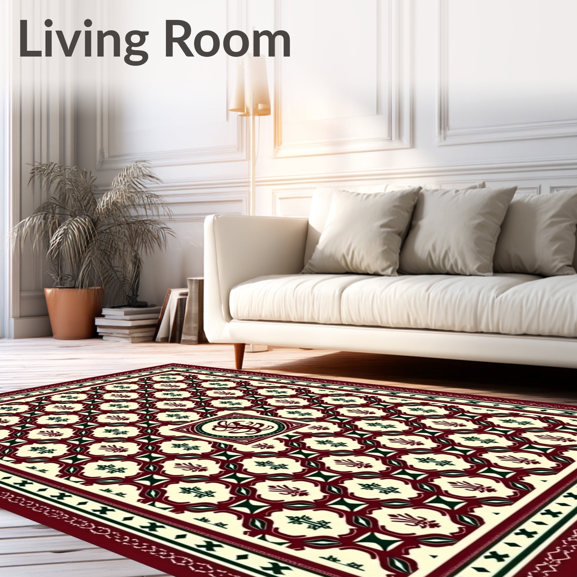 Maroon Cream Floral Lattice Medallion Rug