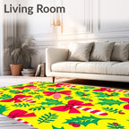 Bright Yellow Red Holly Festive Bows Rug