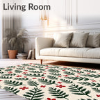 Green Pine Sprigs Red Blossoms Rug